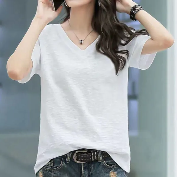 買わなきゃ損 コット ンシンプル ゆったり Ｖネック 韓国風 Ｔシャツ