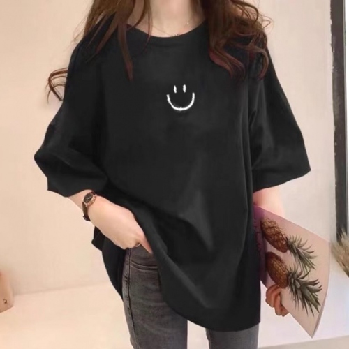 組み合わせ自由 カジュアル 多色展開 ラウンドネック M-4XL 笑顔柄プリント 半袖 Tシャツ