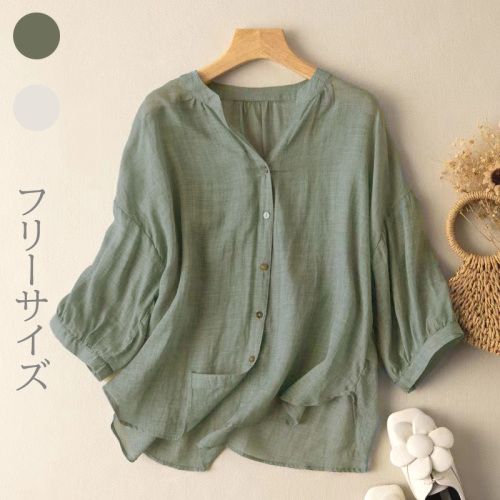 欠かせない 無地 シンプル パフスリーブ シングルブレスト 森ガールトップス