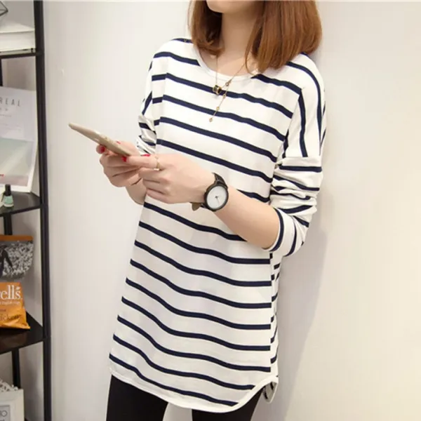 上品なシルエット 定番 プルオーバー プルオーバー ラウンドネック ボーダー Tシャツ