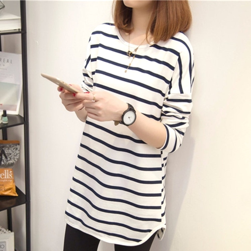 上品なシルエット 定番 プルオーバー プルオーバー ラウンドネック ボーダー Tシャツ