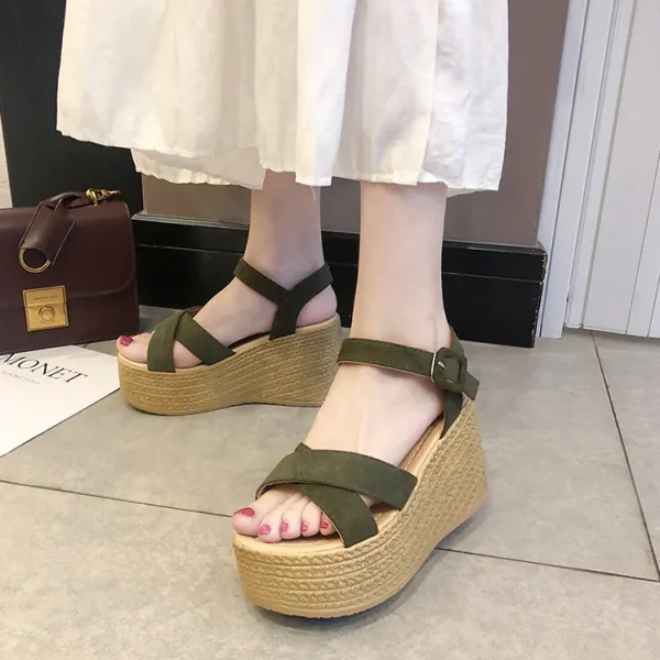 3色展開 ファッション ウェッジソール ワンシェイプバックル 丸トゥ 春夏 サンダル