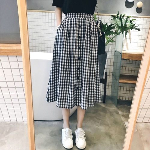 リピー数高 シンプル ハイウエスト ロング Aライン ストレート チェック柄 スカート