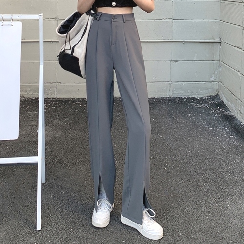 絶対欲しい ハイウエスト スリット ゆったり 着瘦せ 通勤 合わせやすい カジュアルパンツ