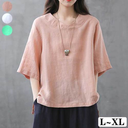 着回し力抜群 無地 不規則 スリット楽ちん　夏トップス  シンプル無地　合わせやすい Vネック Tシャツ