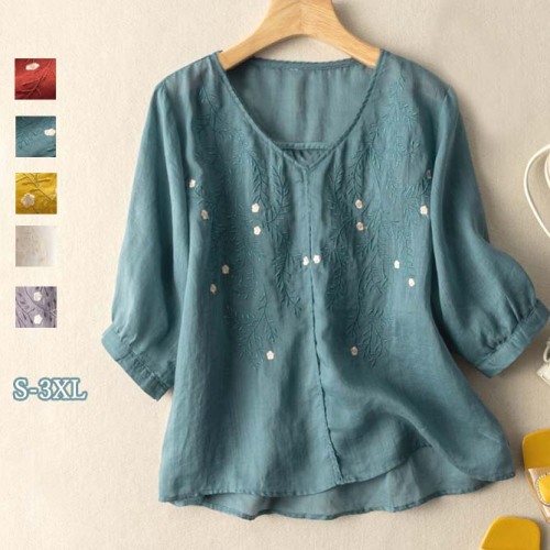 おしゃれ度アップ 定番 ファッション  ボタン  刺繍  Vネック 無地 Tシャツ