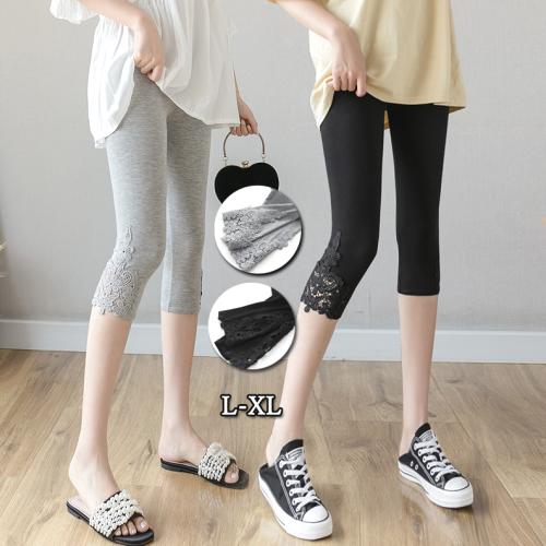 定番シンプル フェミニン   レース ハイウエスト  七分パンツ