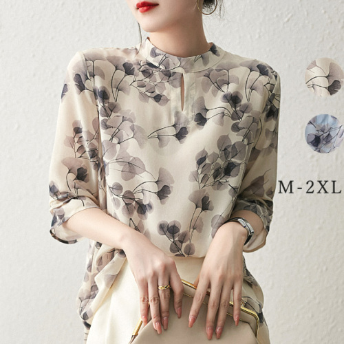 着回し力抜群 主役級Ｍー2ＸＬ 通勤/OL プルオーバー  花柄 プリント 五分袖 レディースファッション ブラウス