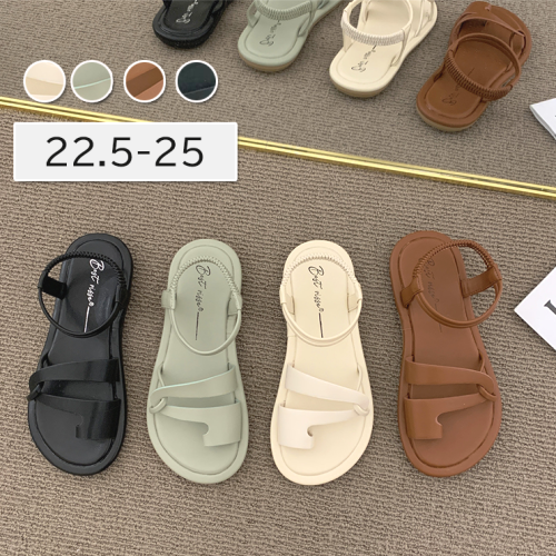 おしゃれ度アップ キャンパス ファッション PU 丸トゥ 切り替え サンダル
