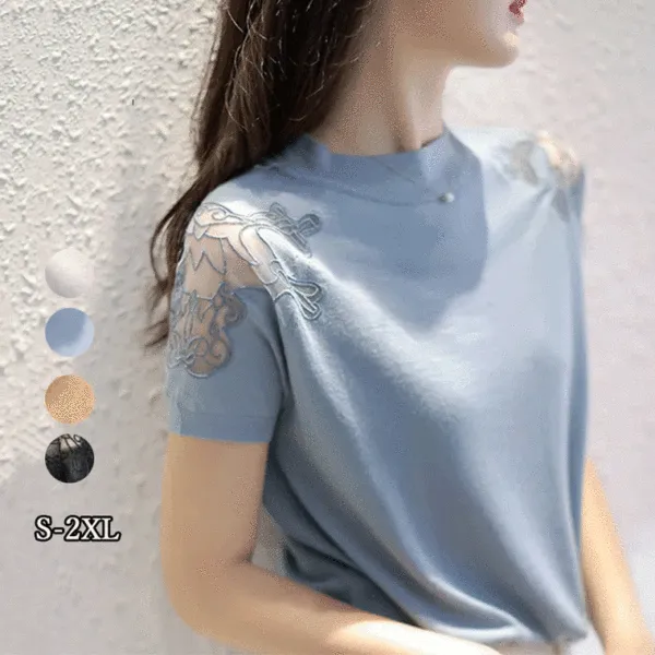 超目玉アイテム スウィート シンプル 無地 刺繍  透かし彫り Tシャツ