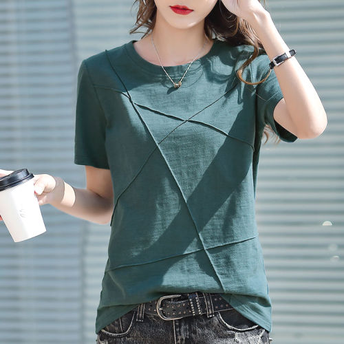 韓国風 シンプル 定番 合わせやすい 無地 半袖 Ｔシャツ