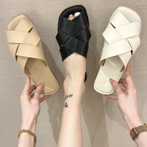人気新作 好感度UP!ファッション スクエアトゥ プラスチック 切り替え キック フラットシューズ