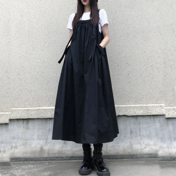 流行の予感 ファッション プルオーバー 無地 Tシャツ+ギャザー ポケット付き ジャンパースカート 2点セット