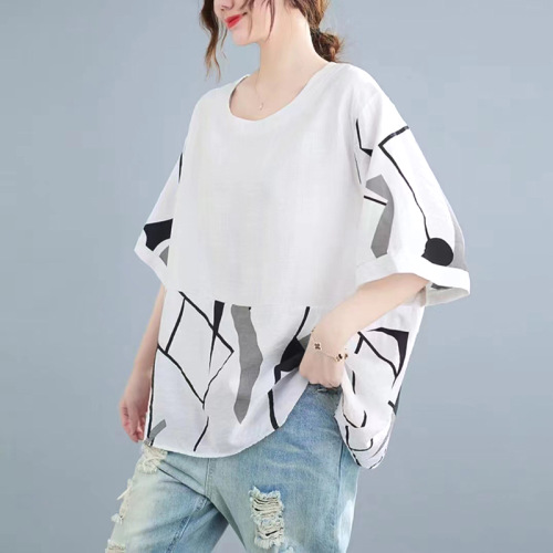 目を奪われる シンプル プリント  配色 全8色  ゆったり型  春夏秋 Tシャツ   森ガールトップス