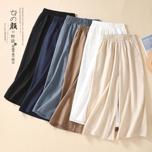 人気沸騰 無地 リネン ゆったり シンプル 6色展開 森ガール 綿麻 7分丈 パンツ