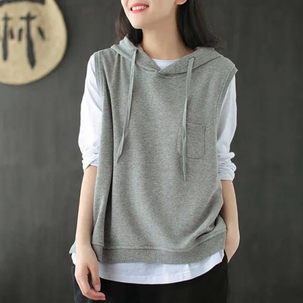 大人可愛い 重ね着 フーテッドベスト ノースリーブ  M~2XL レディース  パーカー 森ガールトップス