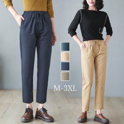 綿100% 秋 無地 ボウタイ 9分丈 M-3XL レディース カジュアルパンツ
