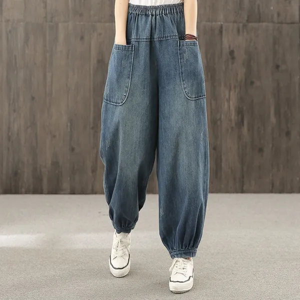 品質いいな新品 韓流ファッション ゆったり 切り替え ポケット付き デニムパンツ