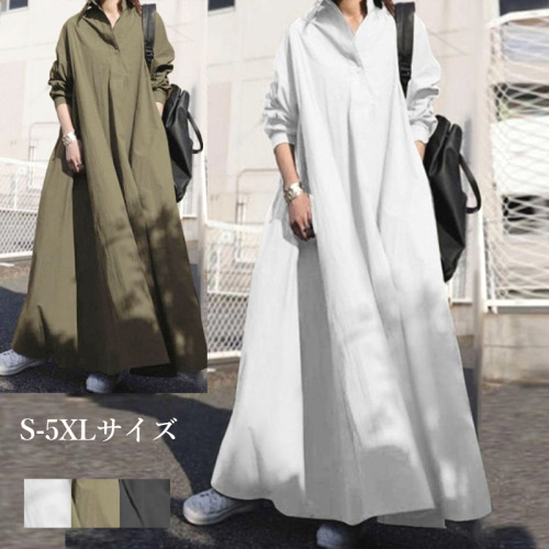 ワンピース シャツ ロング ドレス オールインワン 体型カバー リラックス  レディース S~5XL