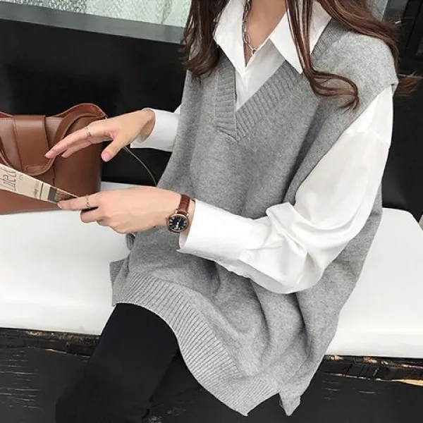 人気を独占中♡ニット ベスト レディース トップス セーター 重ね着 お尻が隠れる 薄手 ジレ ビッグ 大きいサイズ 秋 冬