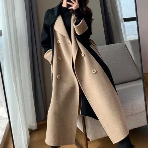 一枚で視線を奪う!ファッション エレガント 長袖 切り替え ベルト付き ダブルブレスト ボタン コート