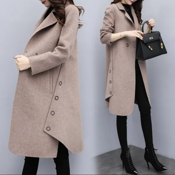 超人気 ランダムティアード ボタン飾り 体型をカバー 通勤 折り襟 コート レディース 秋冬  秋 冬