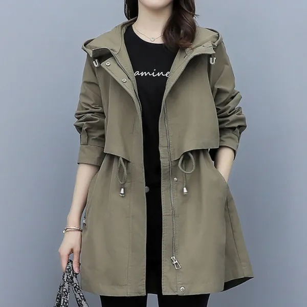 おしゃれ度アップ カジュアル ゆったり 無地 切り替え 長袖 フード付き ロング トレンチコート