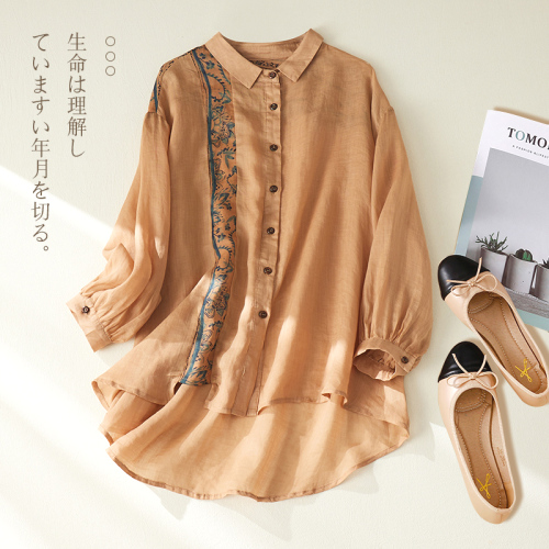 プリント レトロ 切り替え 長袖 秋 シングルブレスト L-2XL 森ガール トップス