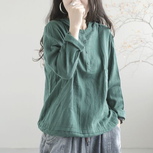 おしゃれ度高め 定番   森ガール ファッション  無地 ボタン シャツ