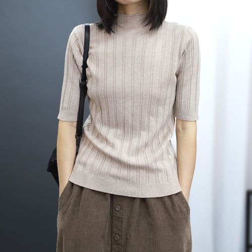 ファン急増中  フェミニン 清新 無地 ラウンドネック 着痩せ効果 Tシャツ
