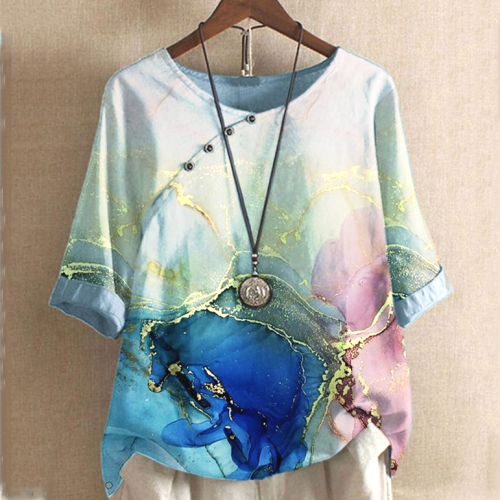大きめのサイズ感  ファッション ルーズ ラウンドネックプリント Tシャツ