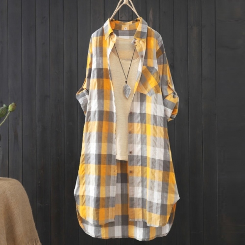 チェック柄 シングルブレスト カジュアル POLOネック M-3XL レディース カーディガン