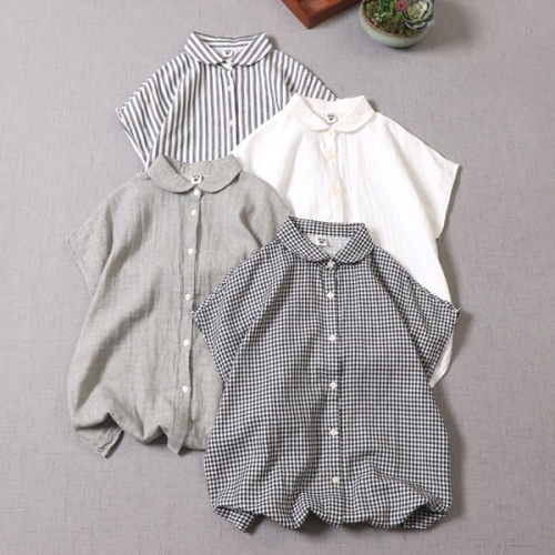 今季注目 4色 カジュアル 折り襟 半袖 シングルブレスト Tシャツ  レディース 森ガール トップス
