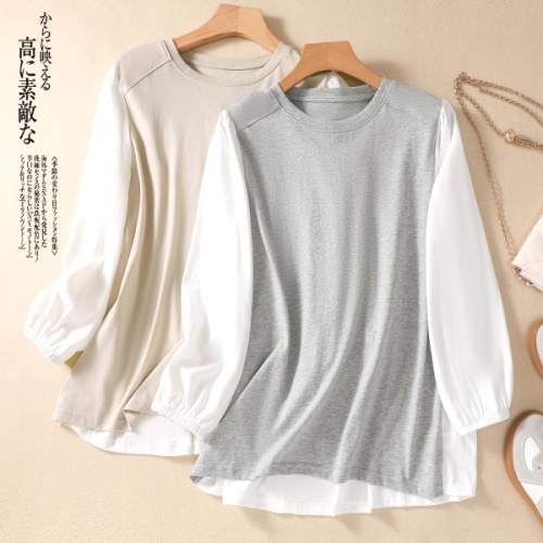 人気を獲得♡ シンプル 切り替え 体型をカバー ランタンスリーブ ゆったり カジュアルTシャツ