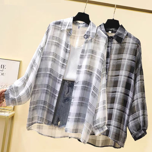 チェック柄 薄型 緩い オールマッチ 日焼け止め シフォンシャツ
