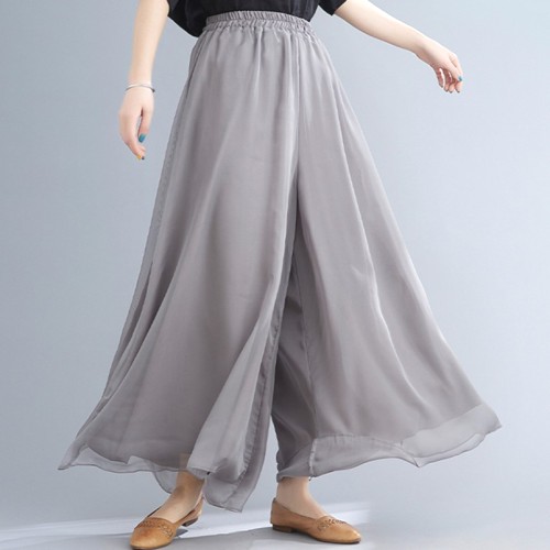 品質いいな新品 無地 フェミニン レギュラー丈 シフォン ハイウエストガウチョパンツ