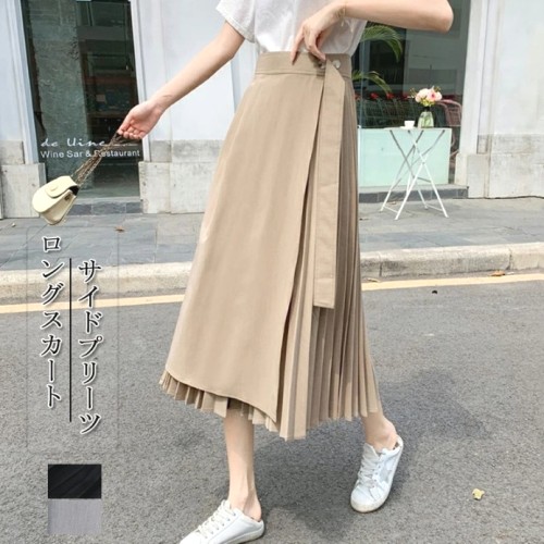 新登場  個性的なデザイン ファッション 無地 ギャザー 切り替え ハイウェスト Aライン スカート