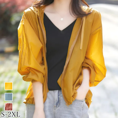 おしゃれ度高め  個性的なデザイン 日焼け止め服 ジッパー フード付き 無地 UVカット カーディガン