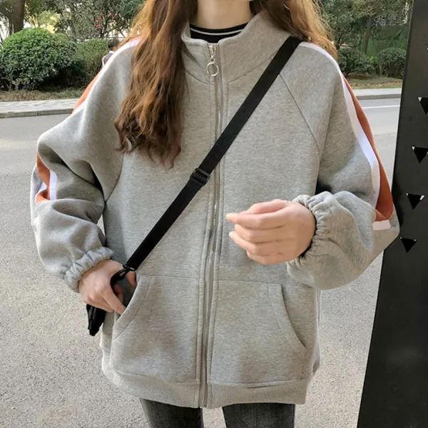 好感度UP カジュアル ジッパー 配色 切り替え スタンドネック ジャケット