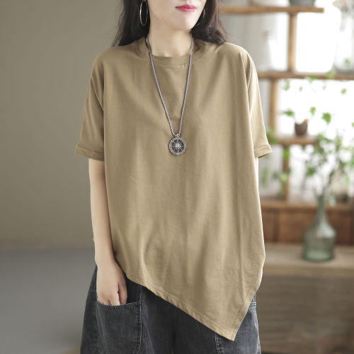 ゆったり 無地 半袖 レディース 夏 薄手 オールマッチ 薄手  イレギュラー Tシャツ