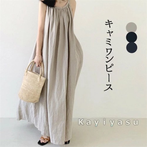 キャミワンピース レディース ロングワンピース マキシワンピース 可愛い ゆったり 着痩せ ノースリーブ Aライン 20代 30代 40代 50代 カジュアル リゾート