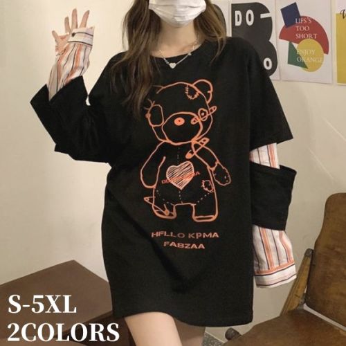 超人気レイヤードカートゥーンストライプ柄Tシャツ