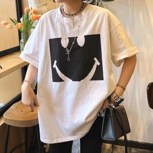 人気高い ビックシルエット笑顔プリント肌触りよく半袖Tシャツ