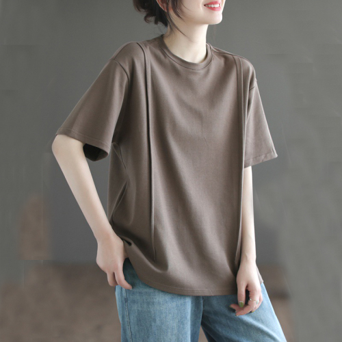 快適な肌触り 無地  シンプル   定番 森ガール  切り替え Tシャツ