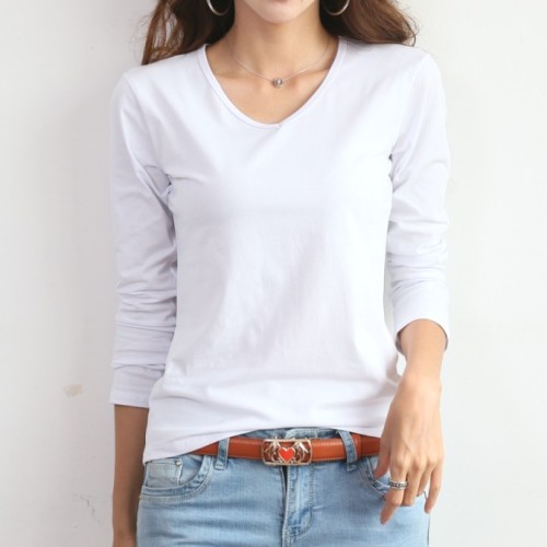 細見え効果 レディース シンプル 無地 長袖 女らしさＴシャツ