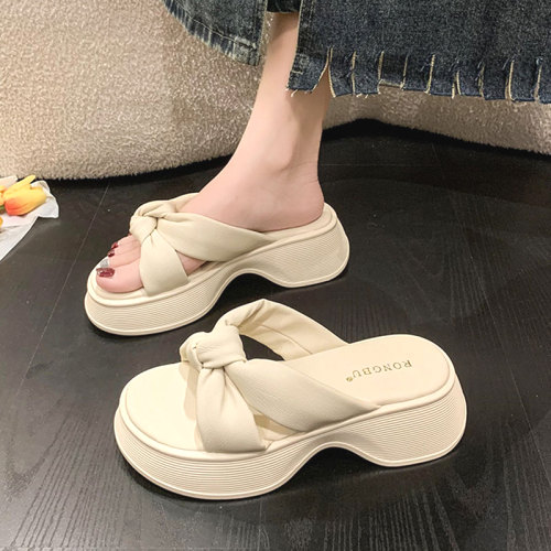 室外＆室内兼用  ファッション  リボン付き プラットフォーム サンダル