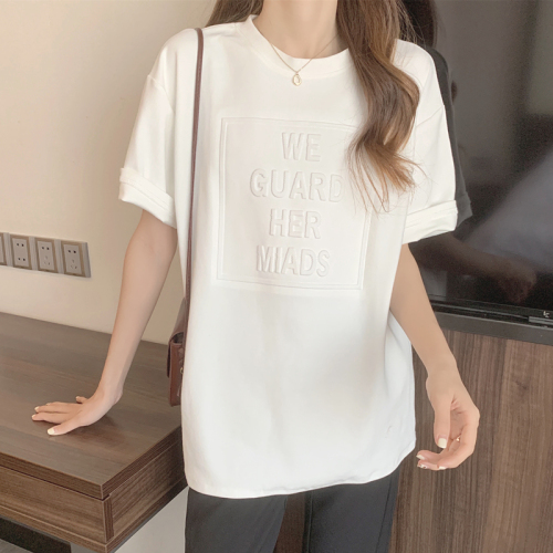 見逃し厳禁 半袖 ゆったり 立体字母柄 無地 多色 合わせやすい Ｔシャツ