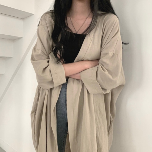 韓国風ファッション 3色展開 M-L 春夏 無地 七分袖 シングルブレスト UVカットカーディガン