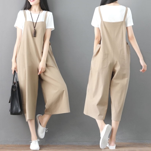 無地 ゆったり ガウチョパンツ サロペット 3色展開 M-3XL オールインワン