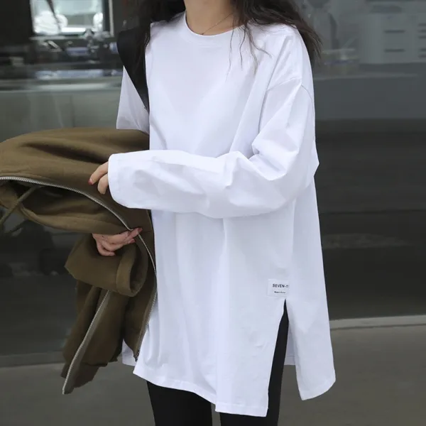 「まとめ割対象外」アイテム  無地 ラウンドネック ゆったり スリット Ｔシャツ